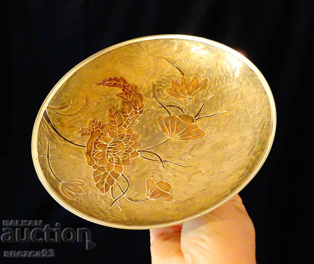 Bronze fruit bowl, cellular enamel flowers Bronze fruit bowl, cellular enamel flowers