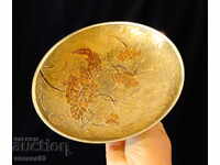 Brass fruit bowl, cellular enamel flowers