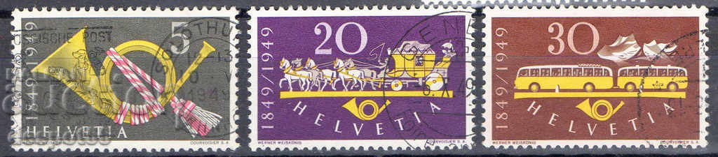 1949. Elveția. 100 de ani poștă elvețiană.