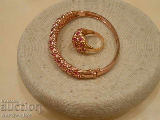 Auction Silver BRACELET and RING with Ruby, Silver 925 rose gold plated Auction Silver BRACELET and RING with Ruby, Silver 925 rose gold plated