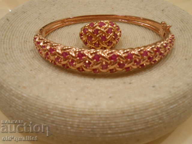 Silver BRACELET and RING with Ruby, Silver 925 rose gold plated - 5 Silver BRACELET and RING with Ruby, Silver 925 rose gold plated - 5