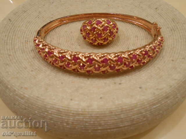 Silver BRACELET and RING with Ruby, Silver 925 rose gold plated - 6 Silver BRACELET and RING with Ruby, Silver 925 rose gold plated - 6