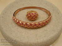 Silver Bracelet and RING with Ruby, 925 silver gold plated