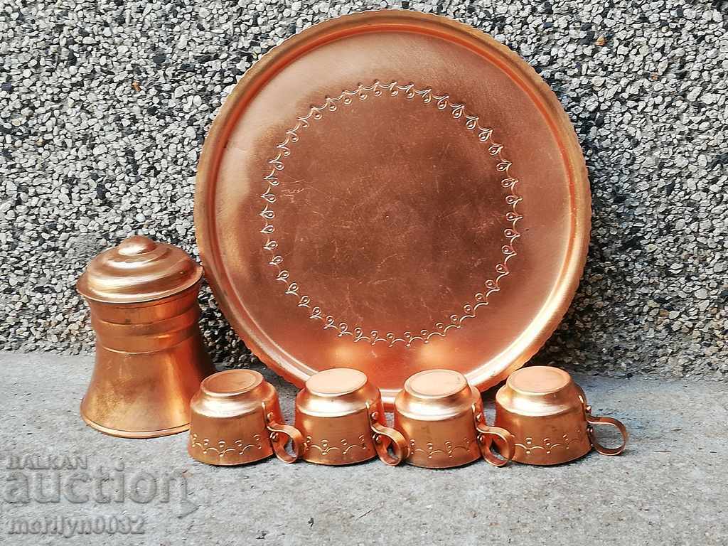 Auction Copper coffee service, copper pot, tray, cup, cups Auction Copper coffee service, copper pot, tray, cup, cups