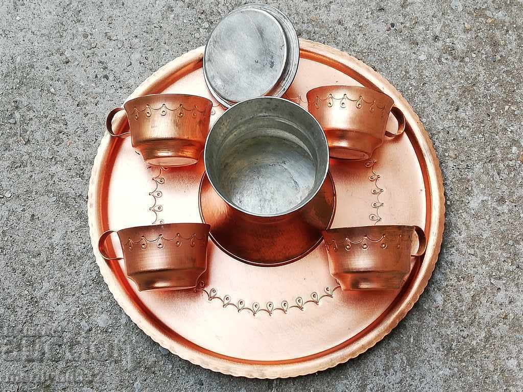 Copper coffee service, copper pot, tray, cup, cups - 5 Copper coffee service, copper pot, tray, cup, cups - 5