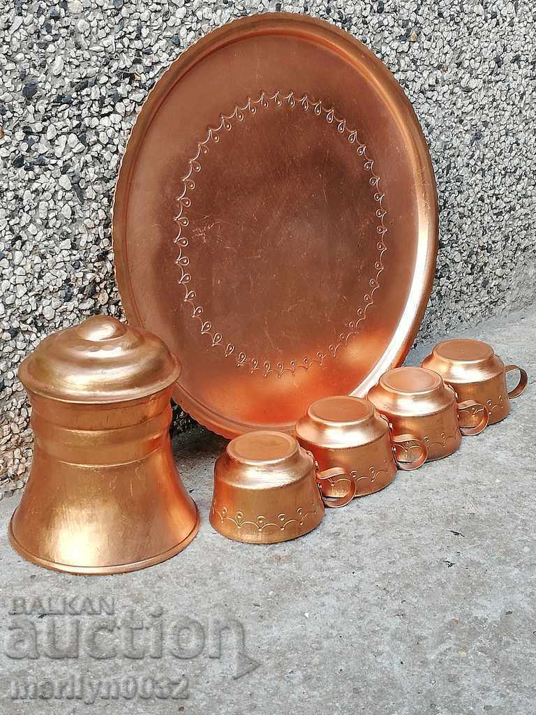 Copper coffee service, copper pot, tray, cup, cups - 6 Copper coffee service, copper pot, tray, cup, cups - 6