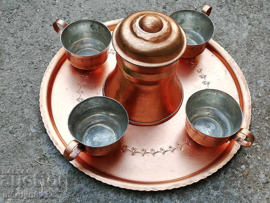 Copper coffee service, copper pot, tray, cup, cups Copper coffee service, copper pot, tray, cup, cups