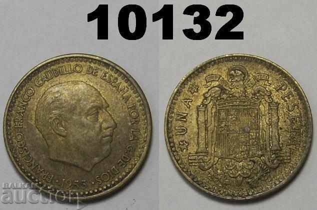 Испания 1 песета 1953/61 XF монета