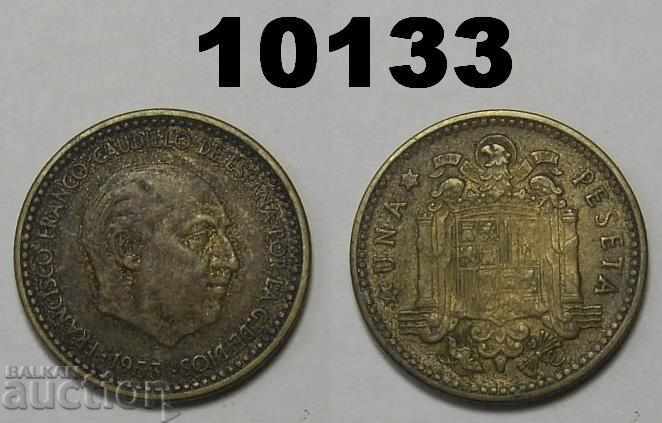 Испания 1 песета 1953/54 VF/XF монета