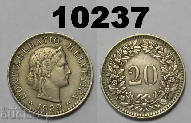 Швейцария 20 рапен 1939 монета