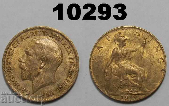 Великобритания 1 фартинг 1919 AUNC монета