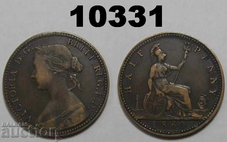 Великобритания 1/2 пени 1860 Зрънчест кръг