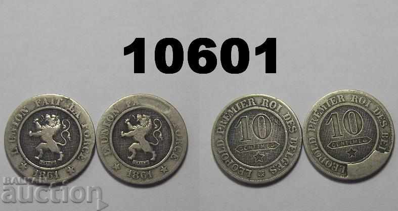 Defect 10 centimetri 1861 Belgia monedă