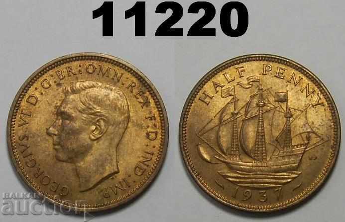 Великобритания 1/2 пени 1937 UNC монета
