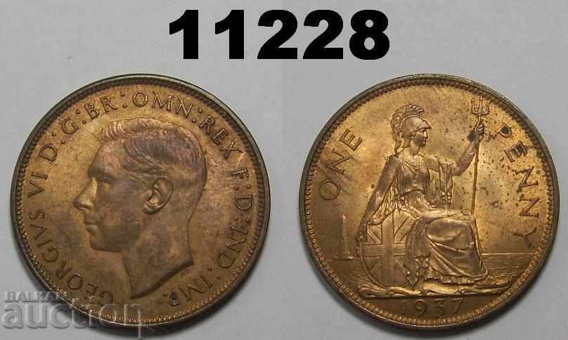 Великобритания 1 пени 1937 монета
