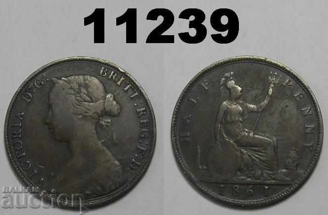 Regatul Unit 1/2 penny 1861 monedă