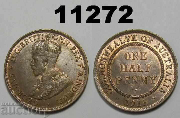 Australia 1/2 ban 1911 AUNC Monedă excelentă