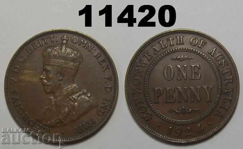 Австралия 1 пени 1924 XF Рядка монета