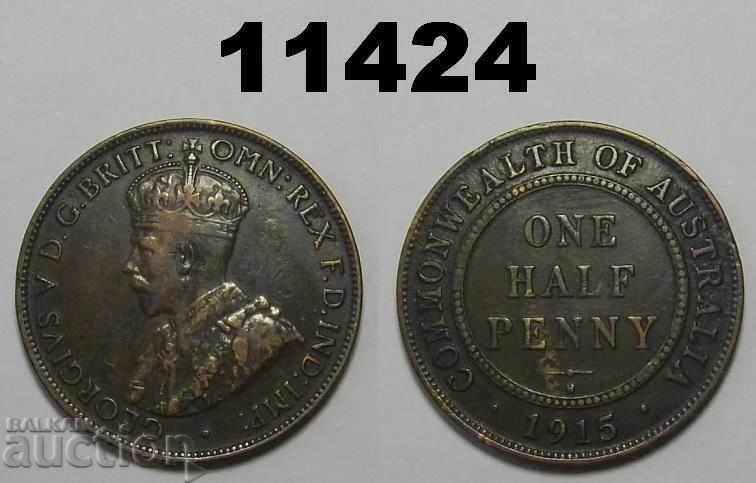 RARE Australia 1/2 penny 1915 H Monedă Note