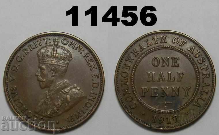 Австралия 1/2 пени 1917 XF+ монета