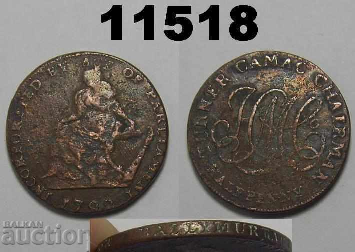 Turner Camac președinte 1792 Halfpenny Monedă rară