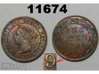 RARE DOUBLE 9 Canada 1 cent 1899 AU / UNC