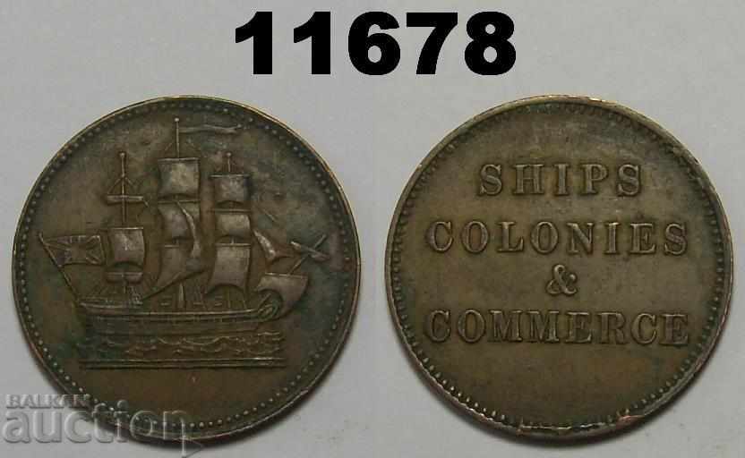 Канада 1/2 пени 1835 XF+ Ships Colonies & Commerce