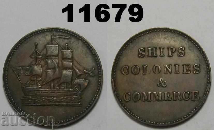 Канада 1/2 пени 1835 XF Ships Colonies & Commerce