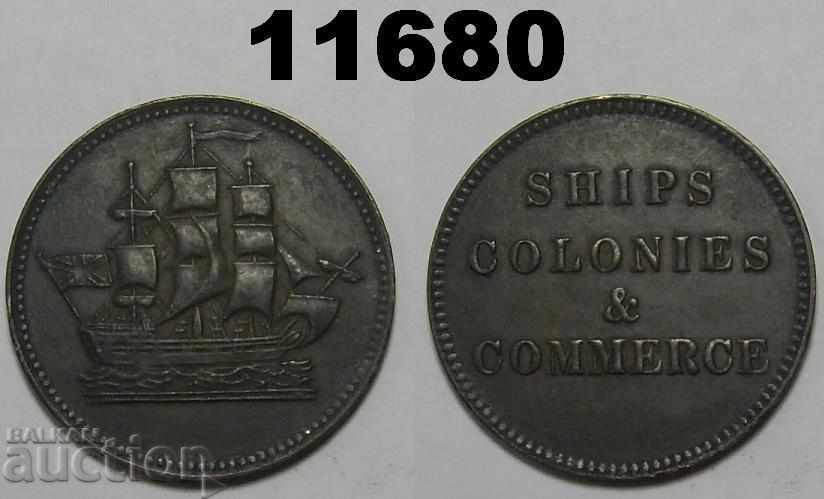 Канада 1/2 пени 1835 XF+ Ships Colonies & Commerce