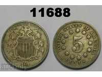 САЩ 5 цента 1868 XF+ Отлична Shield Nickel монета