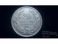Монета - Унгария, 20 филера 1907 година