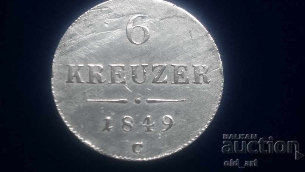 Coin - Austria, 6 Kreuzer 1849 letter C, silver with price 25.00 BGN | € 12.78
