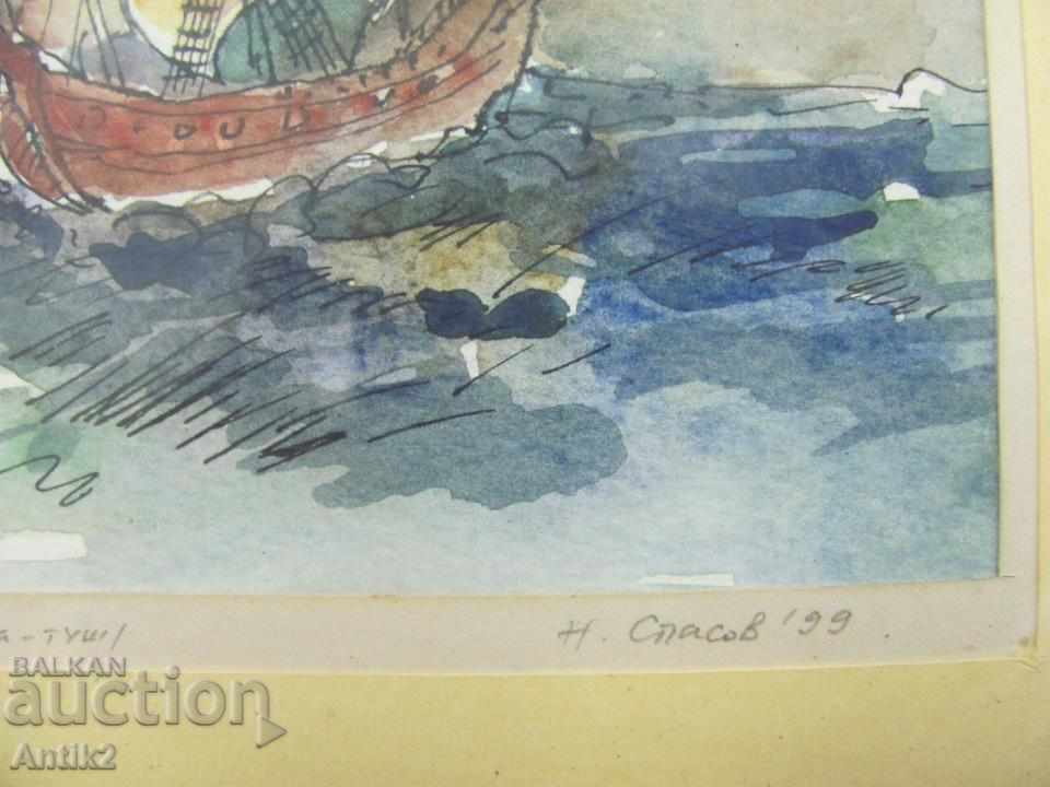 Auction  90s Original Watercolor and ink painting