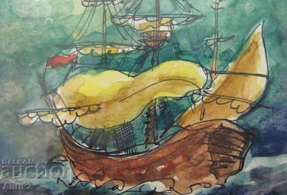 Auction  90s Original Watercolor and ink painting