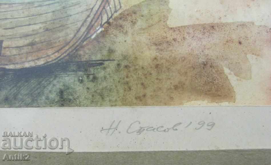 Auction  90s Original Watercolor and ink painting