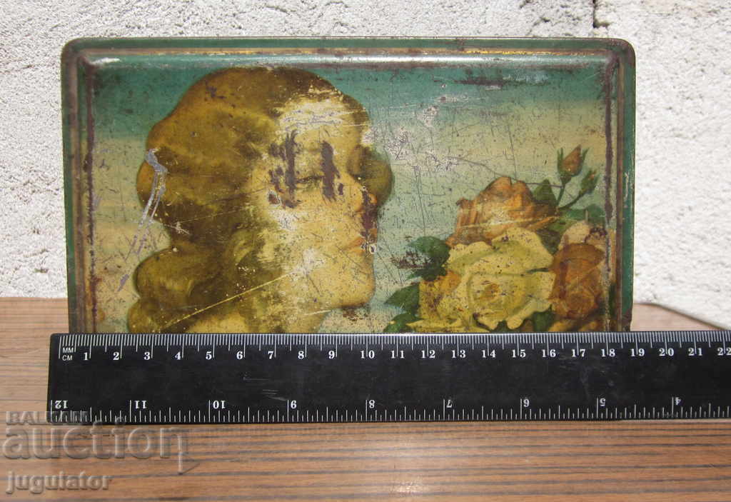 vintage German metal tin candy box with price 10.00 BGN | € 5.11 vintage German metal tin candy box with price 10.00 BGN | € 5.11