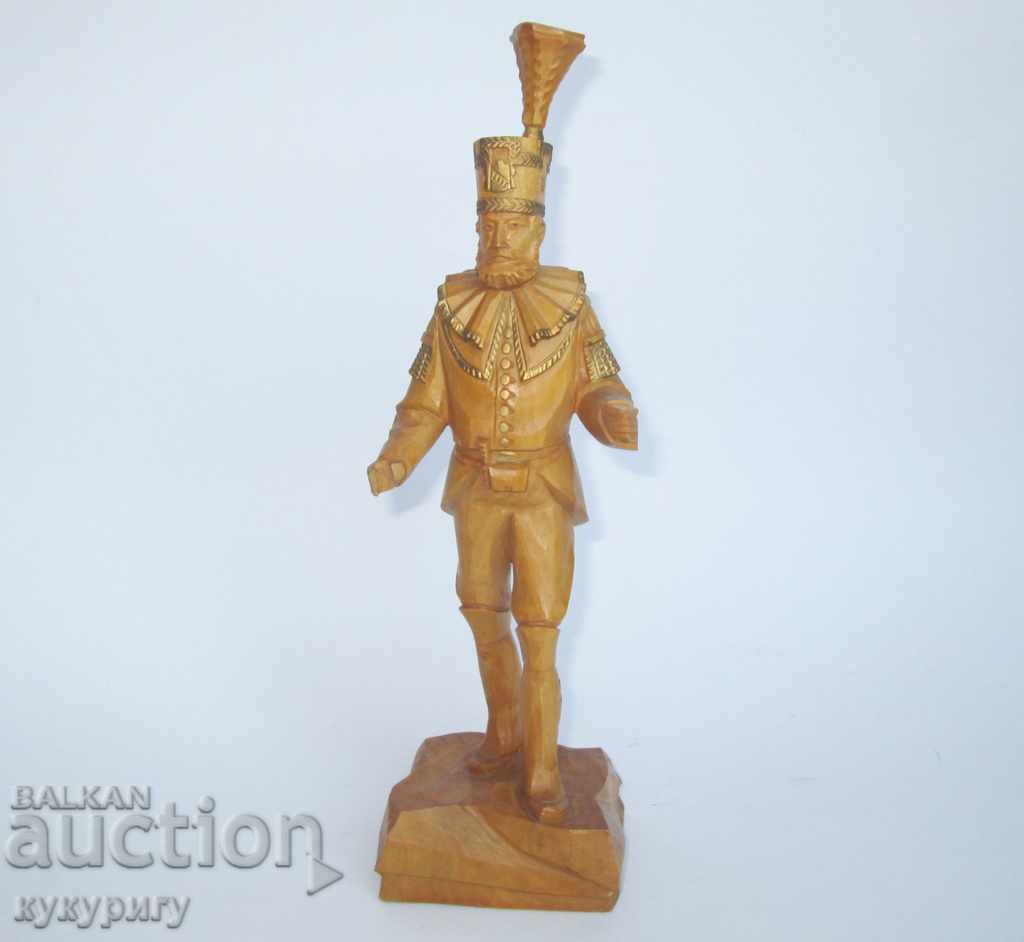 Old statuette wooden figure carving military Germany