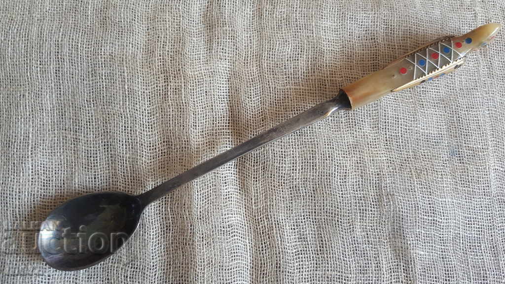 Ritual spoon silver-plated, natural bone handle