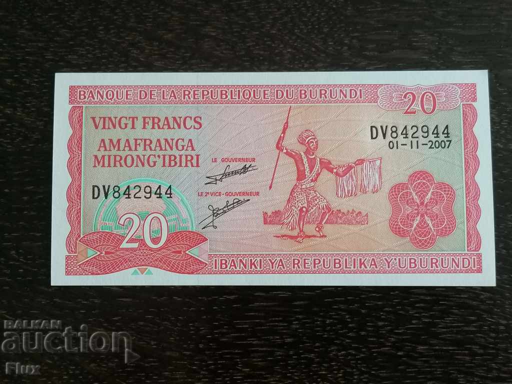 Banknote - Burundi - 20 franc 2007 with price 3.00 BGN | € 1.53 Banknote - Burundi - 20 franc 2007 with price 3.00 BGN | € 1.53