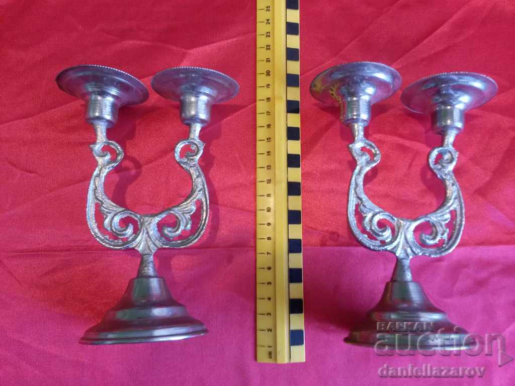 Auction Old Metal Candlestick Set Pairs Auction Old Metal Candlestick Set Pairs