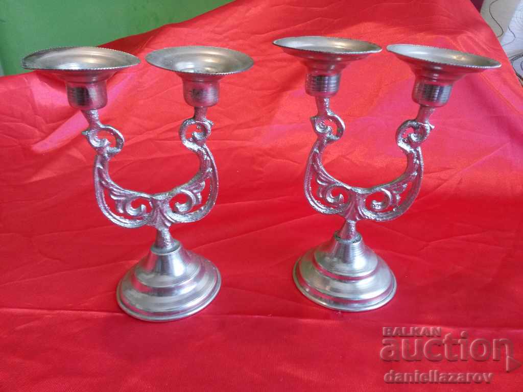 Old Metal Candlestick Set Pairs