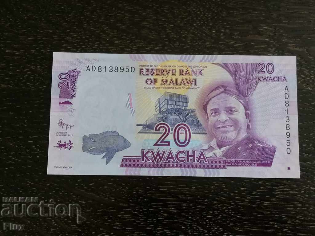 Banknote - Malawi - 20 UNC Kwacha | 2012 with price 3.45 BGN | € 1.76 Banknote - Malawi - 20 UNC Kwacha | 2012 with price 3.45 BGN | € 1.76