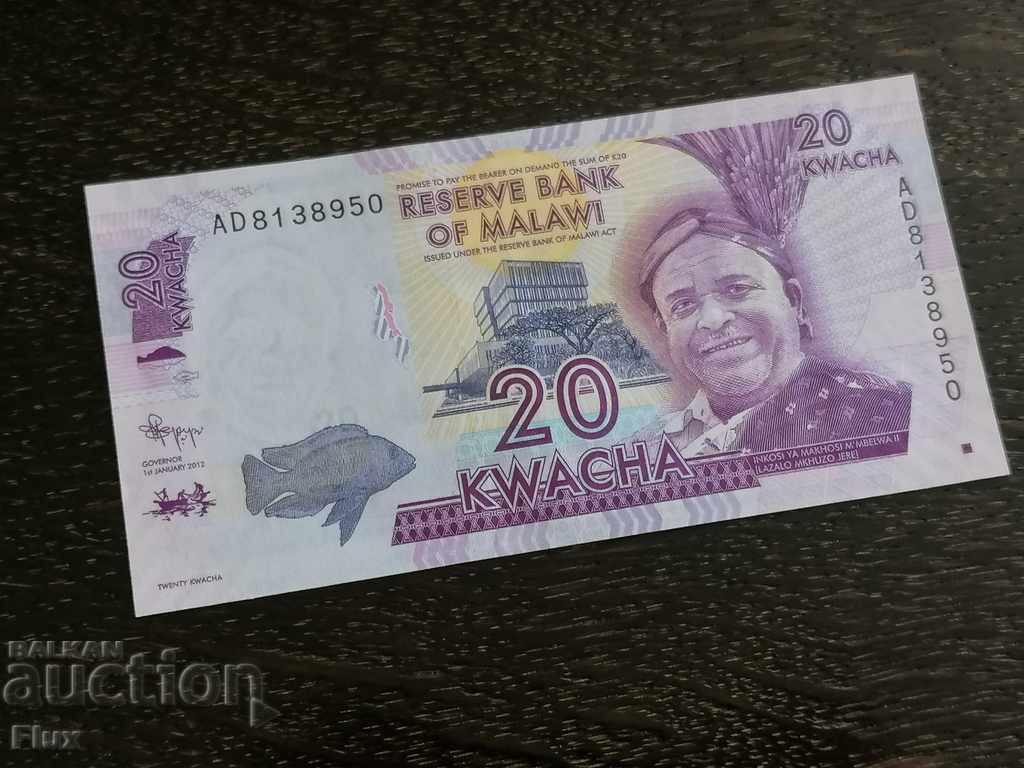 Банкнота - Малави - 20 квача UNC | 2012г.