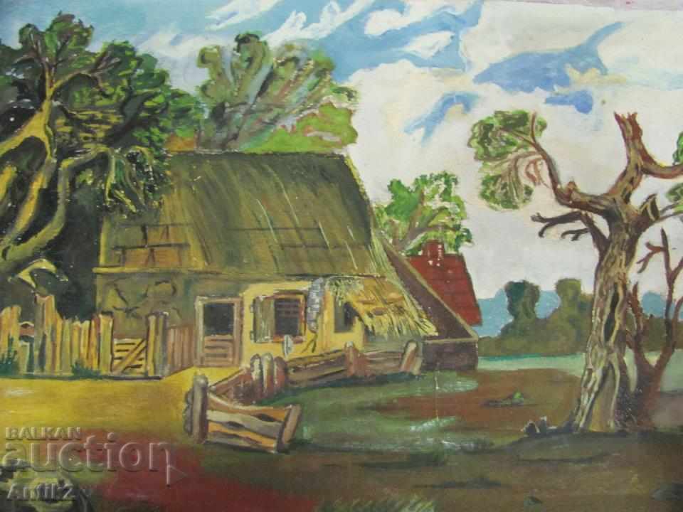 Auction  Antique oil painting on cardboard