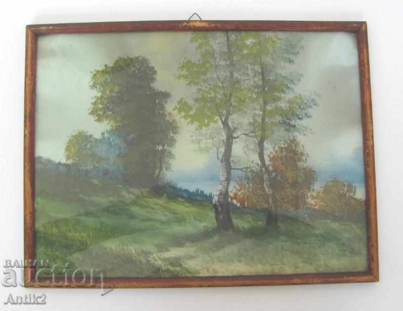 19th century Antique painting watercolor on cardboard