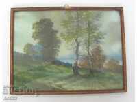 19th century Antique painting watercolor on cardboard