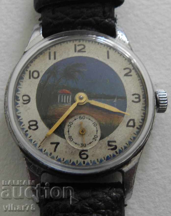 CEAS DE MÂNĂ BĂRBĂTESC - POBEDA CU CADRAN PICTAT CEAS DE MÂNĂ BĂRBĂTESC - POBEDA CU CADRAN PICTAT