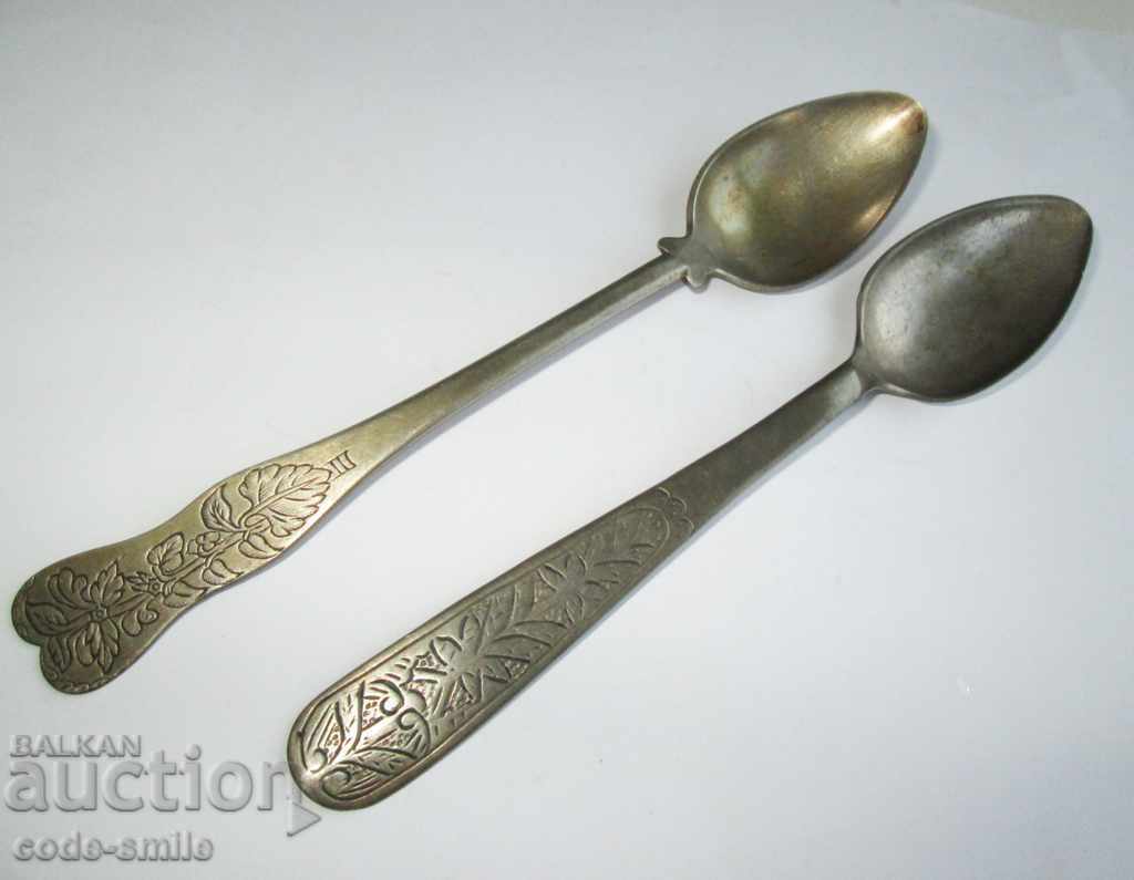 2 old antique silver Revival spoons chopped 19th century