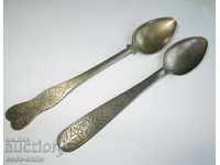 2 old antique silver Revival spoons chopped 19th century