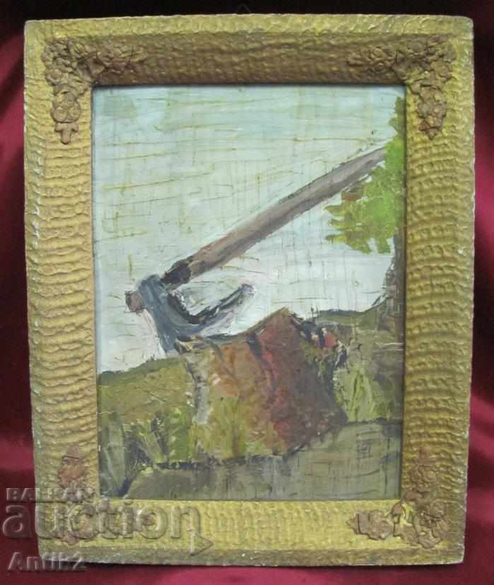 19th Century Original Oil Painting on Cardboard